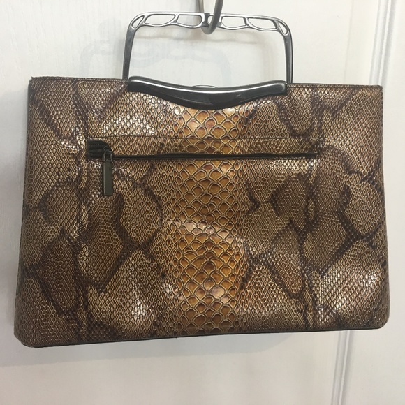 Faux Snakeskin Clutch with Folding Handle - Picture 3 of 5